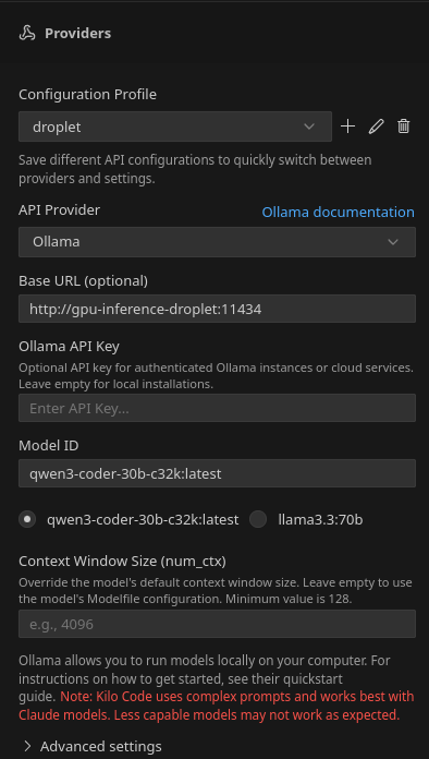 Adding a configuration profile to Kilo Code